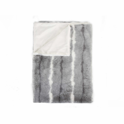 50" X 70" Gray and White Faux Fur Striped Plush Throw Blanket - Image 2