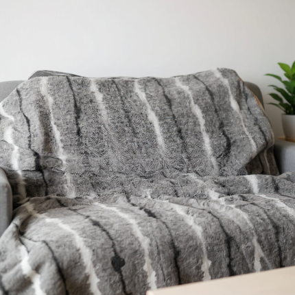 50" X 70" Gray and White Faux Fur Striped Plush Throw Blanket - Image 1