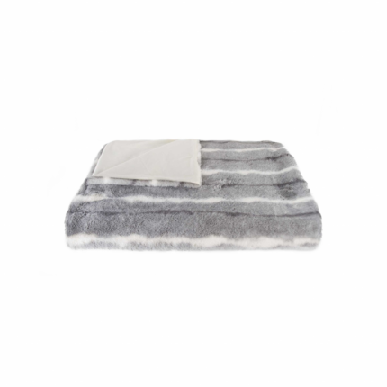 50" X 70" Gray and White Faux Fur Striped Plush Throw Blanket - Image 3