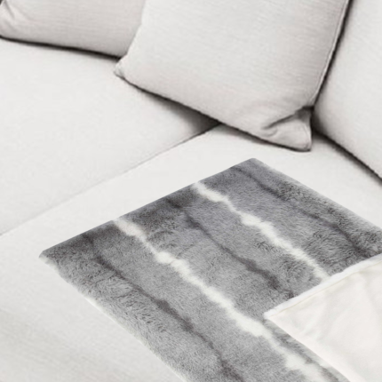 50" X 70" Gray and White Faux Fur Striped Plush Throw Blanket - Image 6