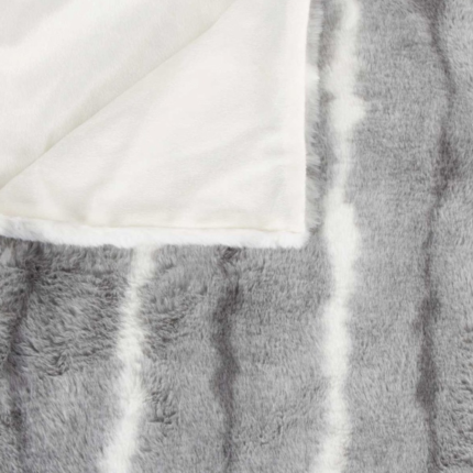 50" X 70" Gray and White Faux Fur Striped Plush Throw Blanket - Image 8