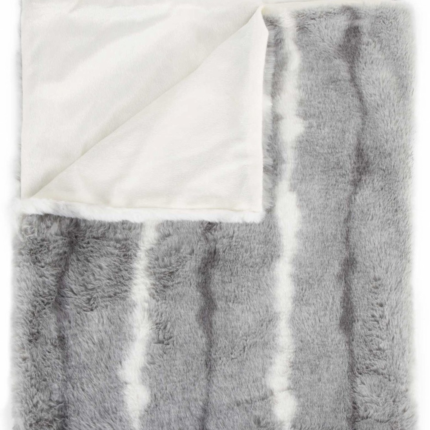 50" X 70" Gray and White Faux Fur Striped Plush Throw Blanket - Image 5