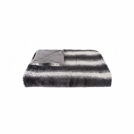 50" X 70" Gray and White Faux Fur Striped Plush Throw Blanket - Image 3