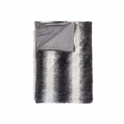 50" X 70" Gray and White Faux Fur Striped Plush Throw Blanket - Image 4
