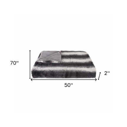 50" X 70" Gray and White Faux Fur Striped Plush Throw Blanket - Image 8