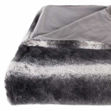 50" X 70" Gray and White Faux Fur Striped Plush Throw Blanket - Image 6
