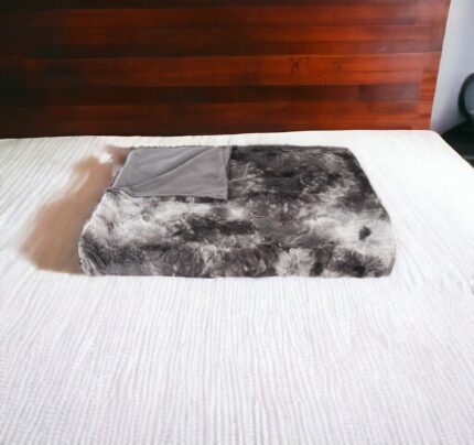 50" X 70" Dark Gray and Ivory Faux Fur Plush Throw Blanket - Image 3