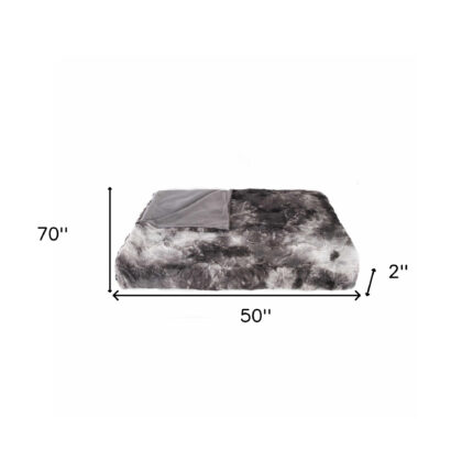 50" X 70" Dark Gray and Ivory Faux Fur Plush Throw Blanket - Image 6