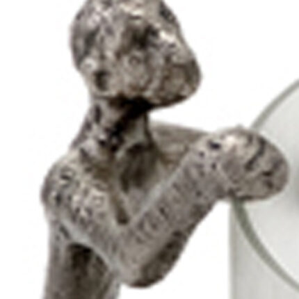 10" Silver And Glass Climbing Man Hurricane Candle Holder - Image 5