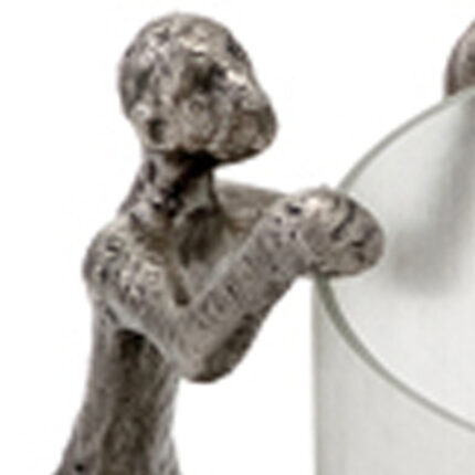 10" Silver And Glass Climbing Man Hurricane Candle Holder - Image 7