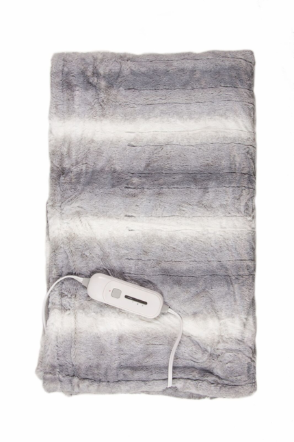 50" X 60" Gray And White Heated Electric Striped Throw Blanket - Image 3
