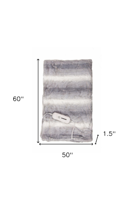 50" X 60" Gray And White Heated Electric Striped Throw Blanket - Image 10
