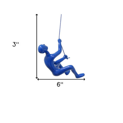 6" X 3" Blue Resin Climbing Man Hanging Dimensional Sculpture - Image 6