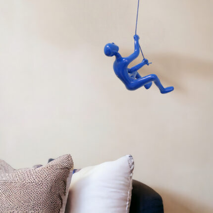 6" X 3" Blue Resin Climbing Man Hanging Dimensional Sculpture - Image 1