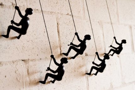 Set of Five Black Resin Climbing Man Hanging Dimensional Sculpture - Image 3