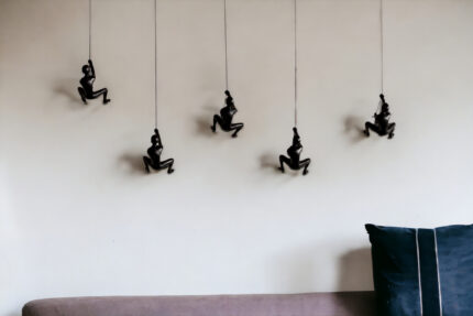 Set of Five Black Resin Climbing Man Hanging Dimensional Sculpture - Image 1