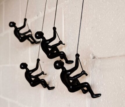 Set of Four Black Resin Climbing Man Hanging Dimensional Sculpture - Image 3