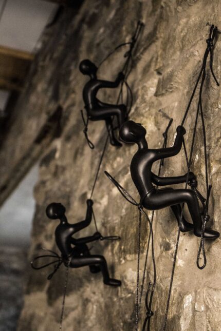 Set of Four Black Resin Climbing Man Hanging Dimensional Sculpture - Image 5