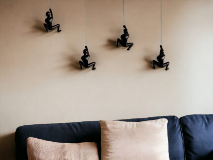 Set of Four Black Resin Climbing Man Hanging Dimensional Sculpture - Image 1