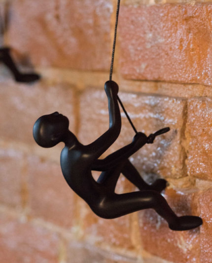Set of Two Black Resin Climbing Man Hanging Dimensional Sculpture - Image 4