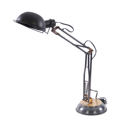 33" Black Metal Desk Table Lamp With Black Bowl Shade - Image 1