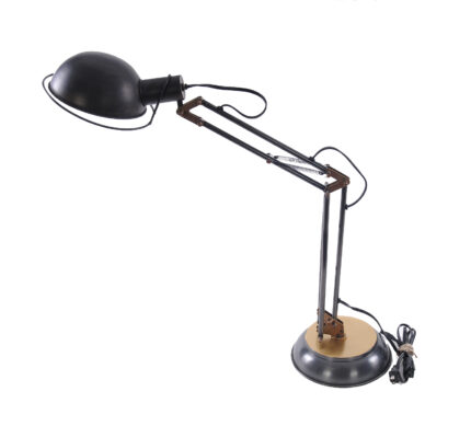 33" Black Metal Desk Table Lamp With Black Bowl Shade - Image 5