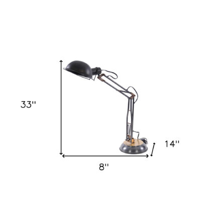 33" Black Metal Desk Table Lamp With Black Bowl Shade - Image 9