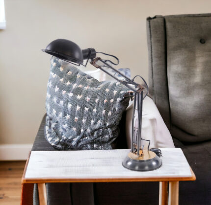 33" Black Metal Desk Table Lamp With Black Bowl Shade - Image 2
