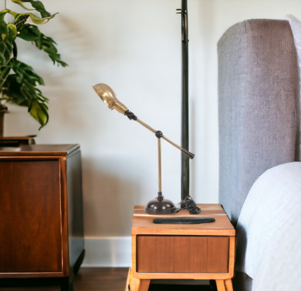 20" Black Metal Adjustable Desk Table Lamp With Gold Bowl Shade - Image 2