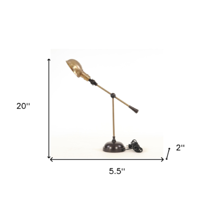 20" Black Metal Adjustable Desk Table Lamp With Gold Bowl Shade - Image 10