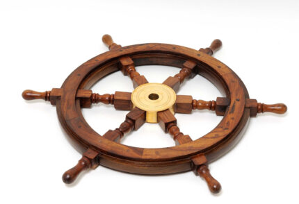 24" Brown Solid Wood And Brass Ships Wheel Hanging Dimensional Sculpture - Image 4
