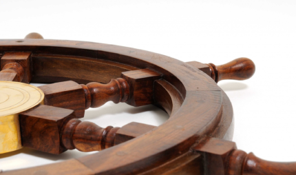 36" Brown Solid Wood And Brass Ships Wheel Hanging Dimensional Sculpture - Image 3