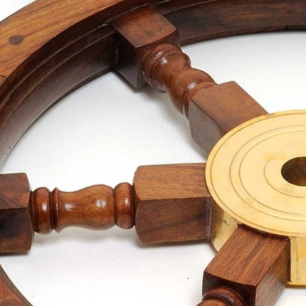 36" Brown Solid Wood And Brass Ships Wheel Hanging Dimensional Sculpture - Image 5