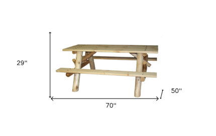70" Natural Solid Wood Outdoor Picnic Table - Image 5
