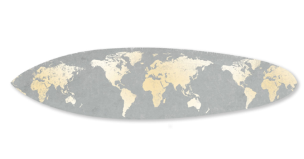 76" X 18" X 1" Grey And Gold World Map Surfboard Wall Art - Image 3