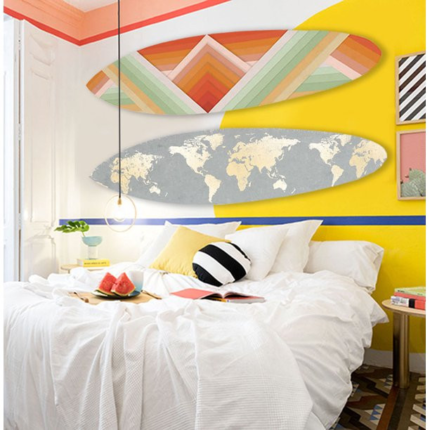 76" X 18" X 1" Grey And Gold World Map Surfboard Wall Art - Image 7