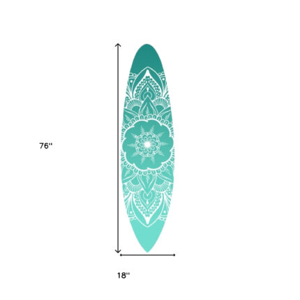 76" X 18" Blue and White Surfboard Floral Medallion Wood Wall Decor - Image 6
