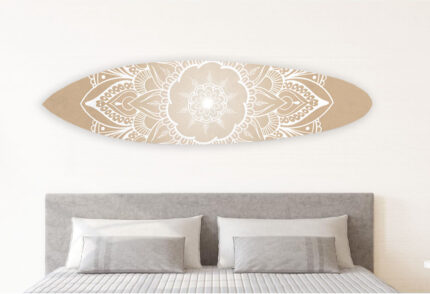 76" X 18" Tan and White Surfboard Floral Medallion Wood Hanging Dimensional Sculpture - Image 4