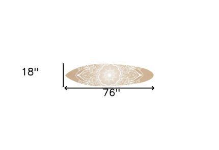 76" X 18" Tan and White Surfboard Floral Medallion Wood Hanging Dimensional Sculpture - Image 5