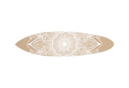 76" X 18" Tan and White Surfboard Floral Medallion Wood Hanging Dimensional Sculpture - Image 1