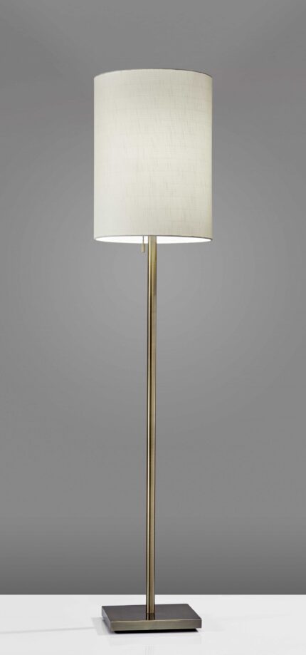 61" Brass Metal Floor Lamp With White Fabric Cylinder Shade - Image 5