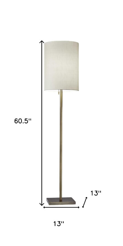 61" Brass Metal Floor Lamp With White Fabric Cylinder Shade - Image 8