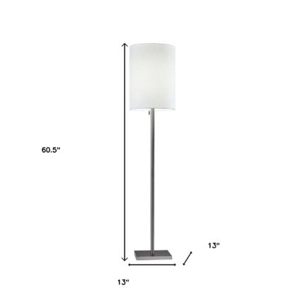 61" Silver Metal Floor Lamp With Fabric Shade - Image 5
