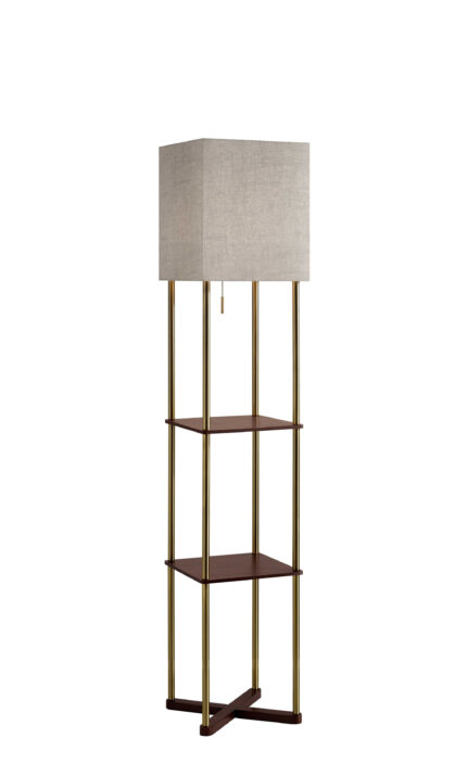 62" Brass Column Floor Lamp With Gray Fabric Square Shade - Image 3