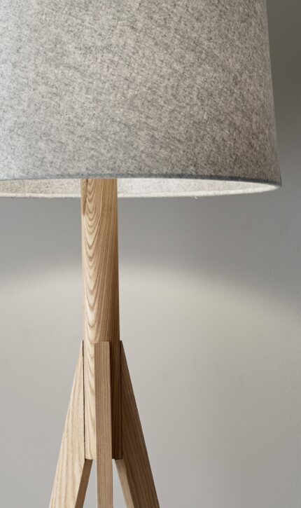 59" Natural Solid Wood Tripod Floor Lamp With Gray Fabric Empire Shade - Image 6