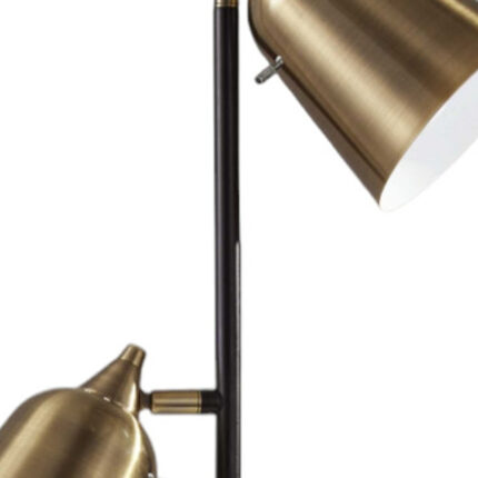 58" Black Two Light Task Floor Lamp With Antiqued Brass Metal Cone Shade - Image 3