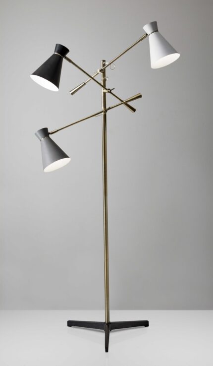 71" Brass Metal Novelty Floor Lamp With Black And White Iron Cone Shade - Image 6