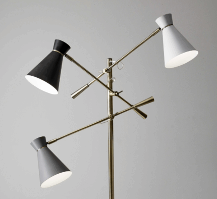 71" Brass Metal Novelty Floor Lamp With Black And White Iron Cone Shade - Image 8