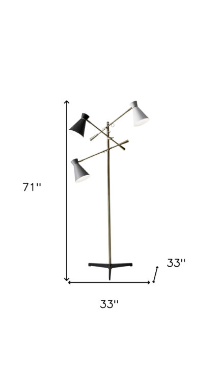 71" Brass Metal Novelty Floor Lamp With Black And White Iron Cone Shade - Image 10