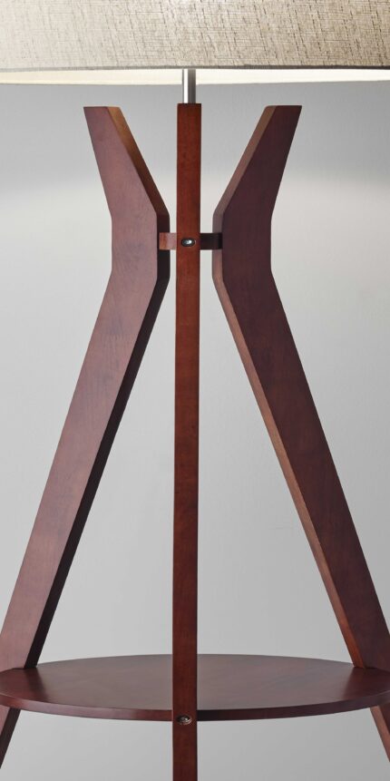 60" Brown And White Solid Wood Tripod Floor Lamp With White Fabric Drum Shade - Image 6